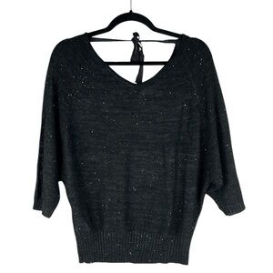 LOFT Black Sequin Neck Tie Wool Blend Dolen Sleeve Knit Top Size Small